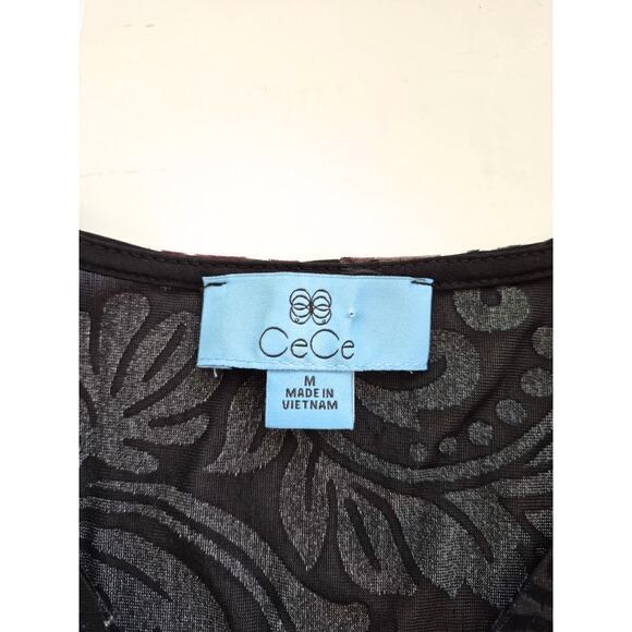 CeCe Womens Top Size M Black Sheer Velvet Burnout Pink Silver Witchy Holiday - Picture 3 of 6